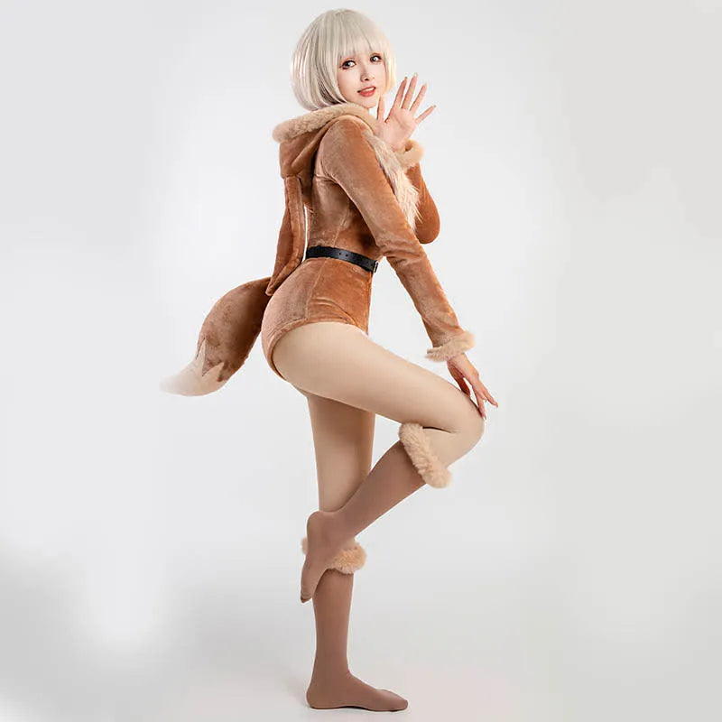 Cosplay Sexy Fox Zipper Plush Jumpsuit Lingerie