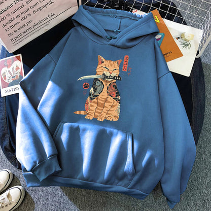 Samurai Katana Orange Cat Hoodie