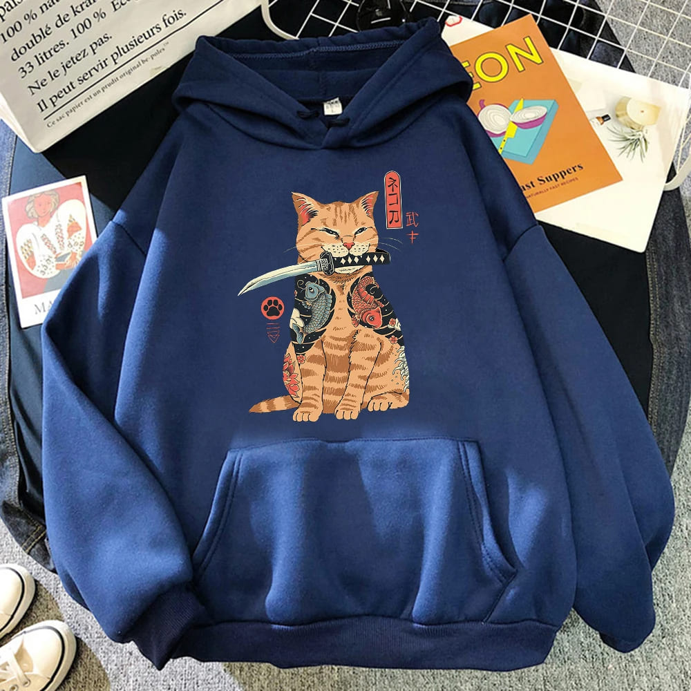 Samurai Katana Orange Cat Hoodie