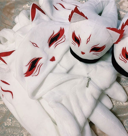 White Nine-tailed Fox Plush Hooded Pajamas