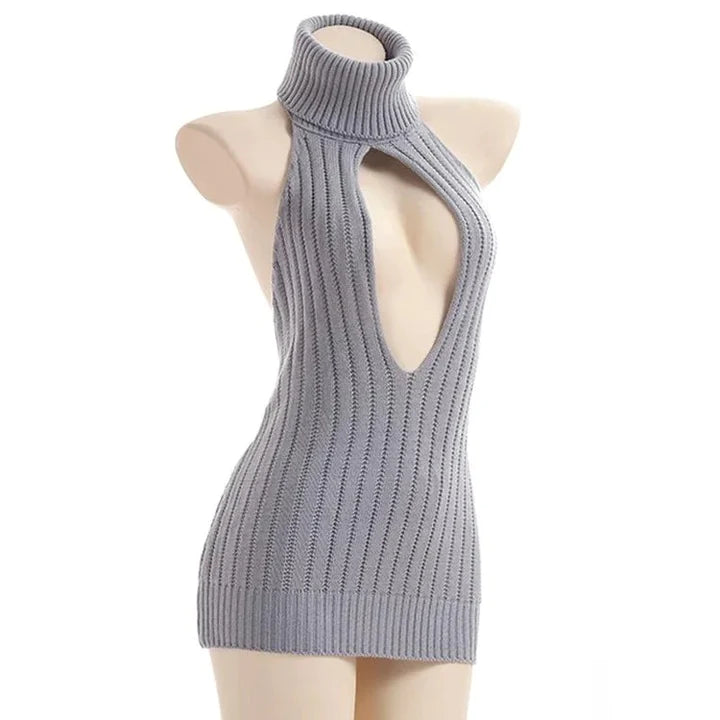 Sexy Hollow Out Kitty Pullover Backless Virgin Killer Sweater