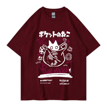 Japanese Cartoon Funny Cat T-Shirt (15 Colors Available)