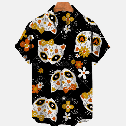 Hawaii Cartoon Floral Ribbon Cat Shirt