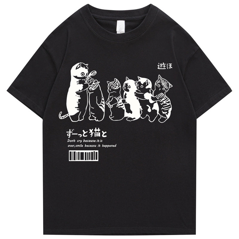 Japanese Cartoon Rubbing Bath Cat T-Shirt