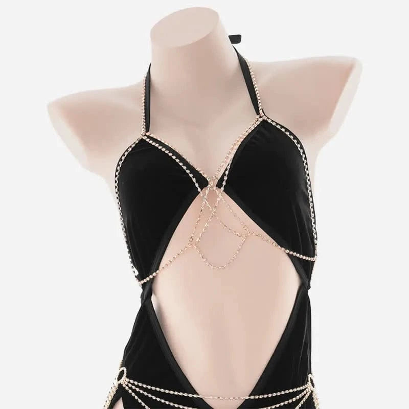 Sexy Deep V-Neck Hollow Out Backless Split Lingerie Dress Meowhiskers Sexy Deep V-Neck Hollow Out Backless Split Lingerie Dress Meowhiskers