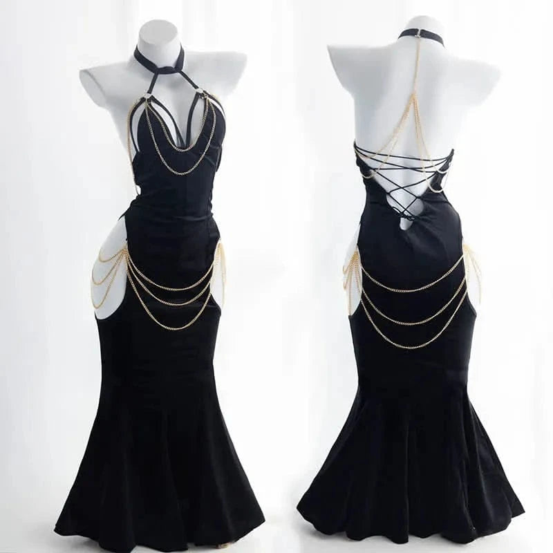 Sexy Open Chest Backless Chain Fishtail Dress – Meowhiskers