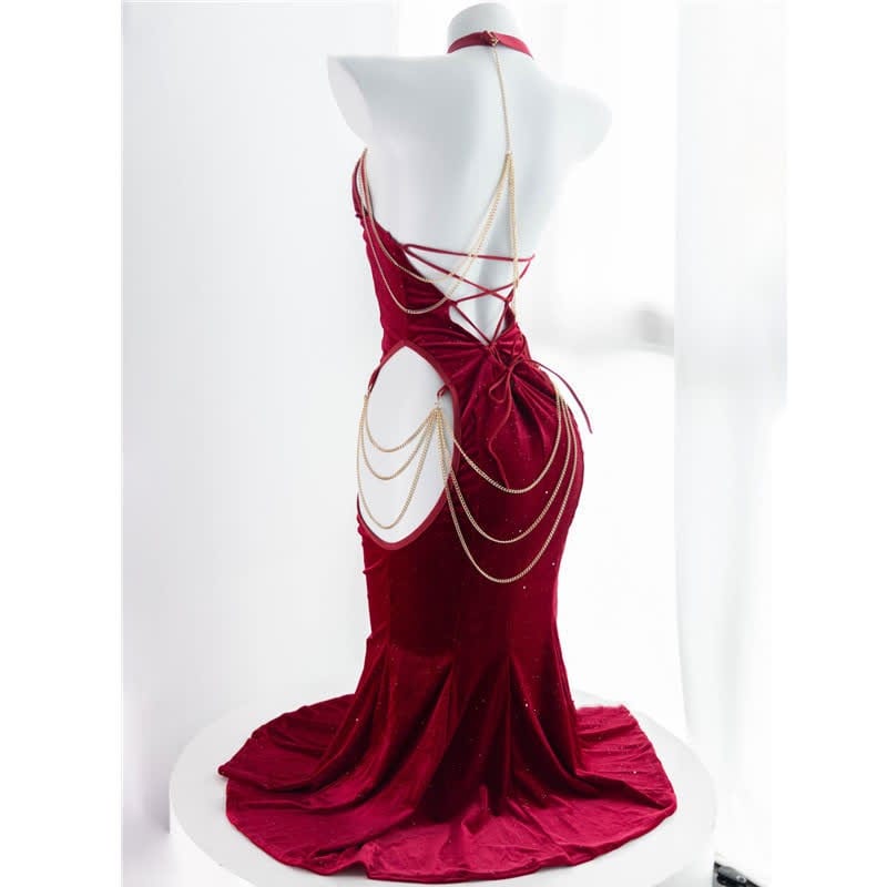 Sexy Open Chest Backless Chain Fishtail Dress – Meowhiskers