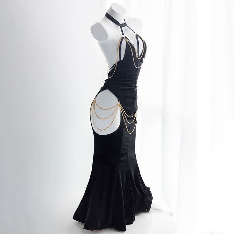 Sexy Open Chest Backless Chain Fishtail Dress Meowhiskers Sexy Open Chest Backless Chain Fishtail Dress Meowhiskers