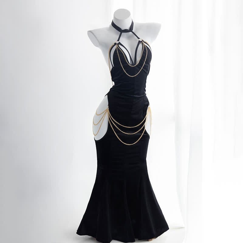 Sexy Open Chest Backless Chain Fishtail Dress Meowhiskers Sexy Open Chest Backless Chain Fishtail Dress Meowhiskers