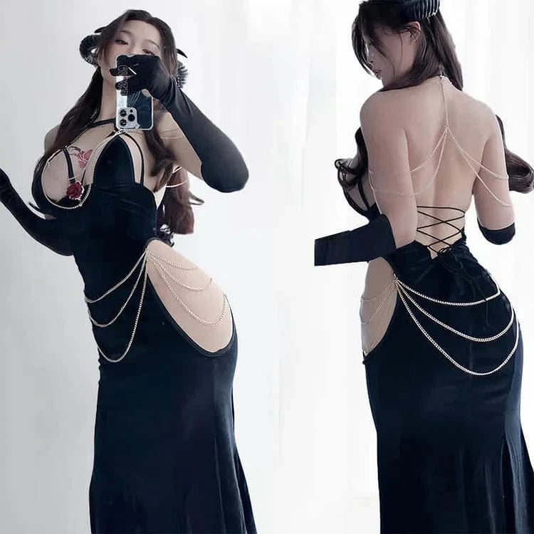 Sexy Open Chest Backless Chain Fishtail Dress Meowhiskers Sexy Open Chest Backless Chain Fishtail Dress Meowhiskers