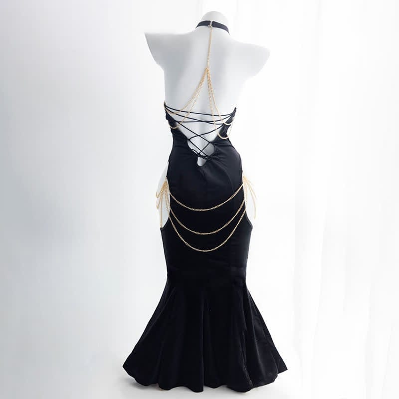 Sexy Open Chest Backless Chain Fishtail Dress Meowhiskers Sexy Open Chest Backless Chain Fishtail Dress Meowhiskers