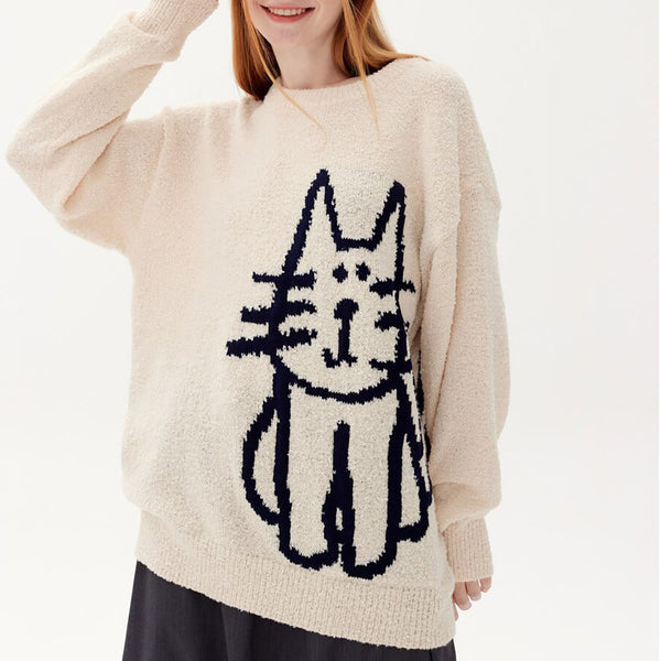 Cartoon Cat Graphic Knitwear Sweater