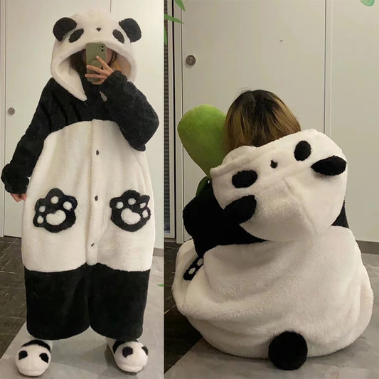 Panda Print Plush Pajama Pants (Candycane Snowman Fairisle, 1X