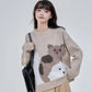 Cartoon Cat Print Casual Sweater