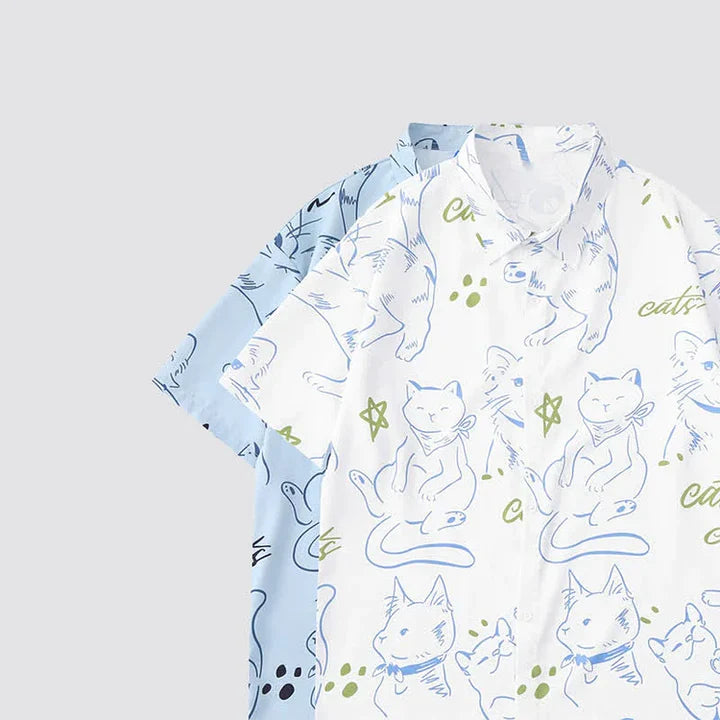 Cartoon Kitty Cat Paw Star Print T-Shirt