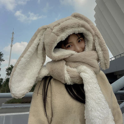 Kawaii Fluffy Bunny Ears Hat Scarf Gloves Warmer