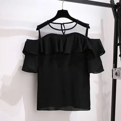 Chic Strap Off-Shoulder Shirt Skirt Two Piece Set