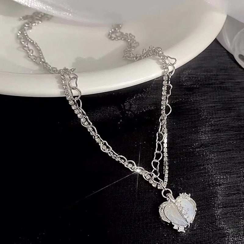 Peach Heart Water Drop Pendant Necklace