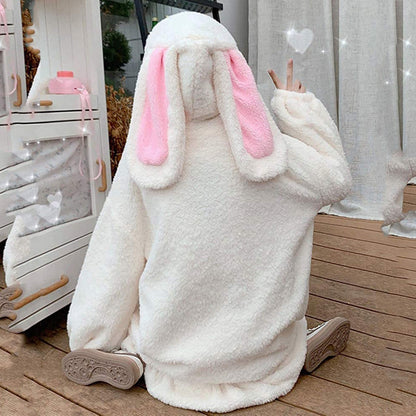 Kawaii Fluffy Bunny Ears Hoodie Coat