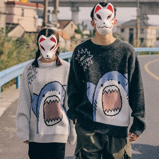 Harajuku Cartoon Shark Sweater