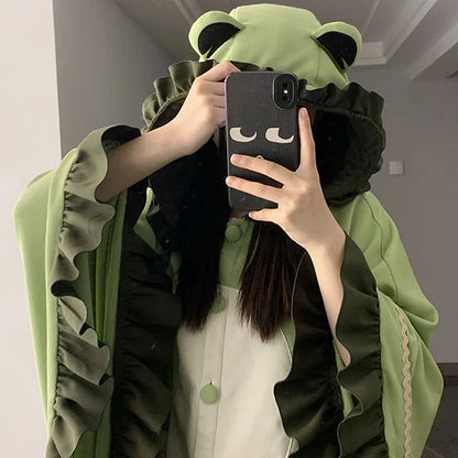 Kawaii Cartoon Frog Hooded Cloak Blanket