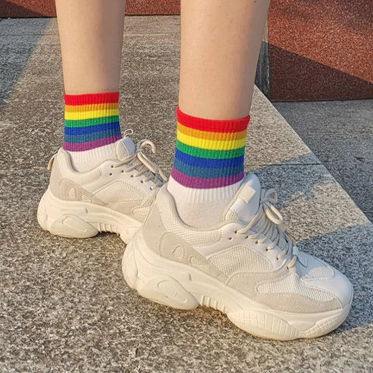 Rainbow Striped Colorblock Cotton Socks