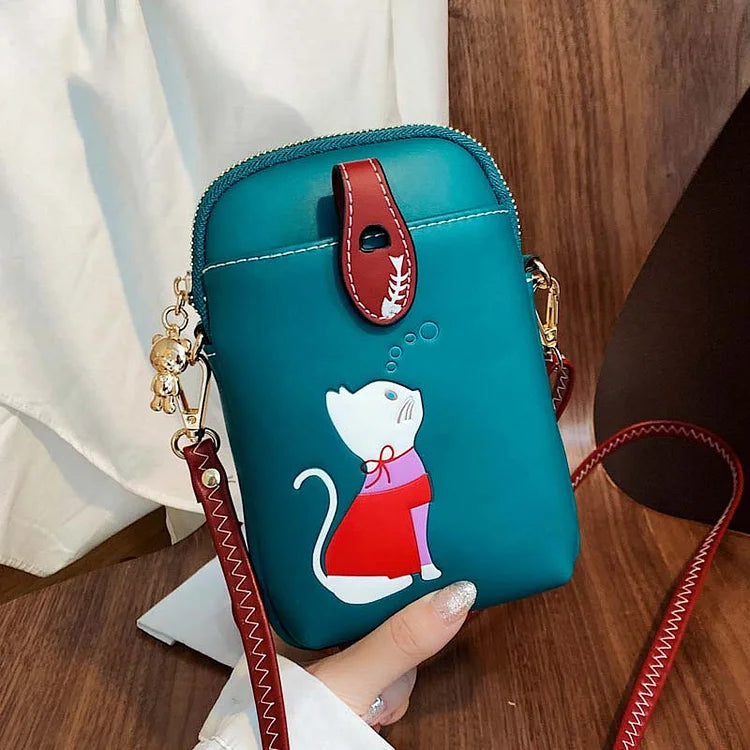 Cute Kitty Pattern Print Mini Crossbody Bag
