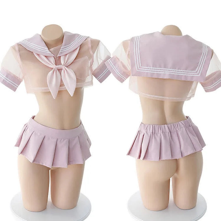 Striped Sailor Collar Bowknot Uniform Lingerie Set