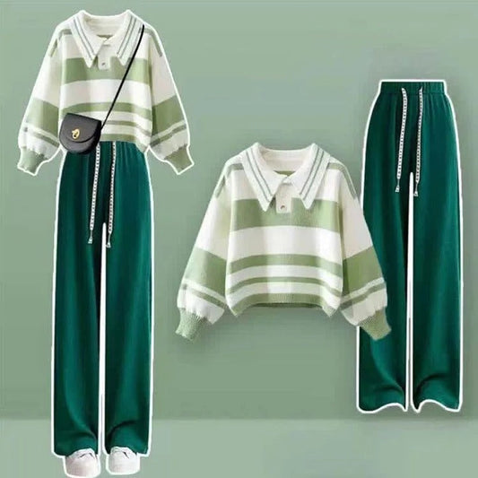 Striped Colorblock Sweater Casual Pants Two Piece Set