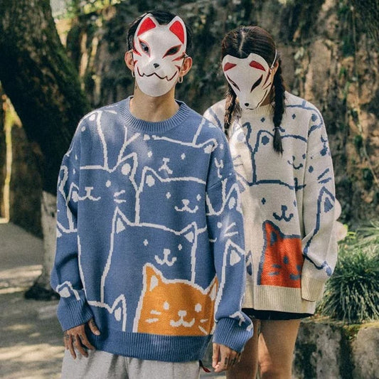 Harajuku Cartoon Cat Sweater