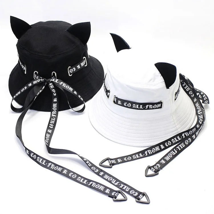 Kawaii Cat Ears Ribbon Fisherman Hat