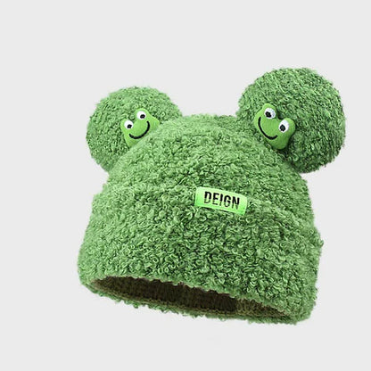 Cute Cartoon Frog Ears Knit Plush Letter Hat
