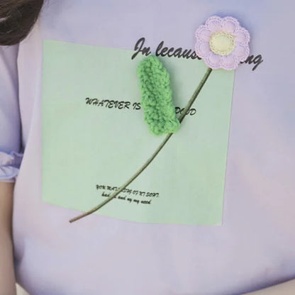 3D Blossom Embroidery Letter Print Round Neck Floral T-shirt