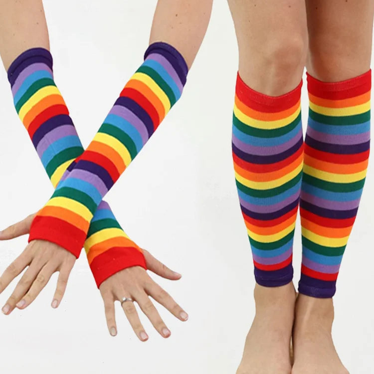 Preppy Rainbow Colorblock Cotton Stockings