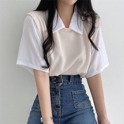 Chic Casual Fake Two Piece Loose T-Shirt