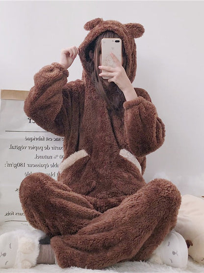 Kawaii Bear Plush Hooded Pajama Set