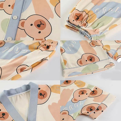 Cartoon Bear Cloud Letter Print Home Pajamas Set