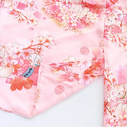 Sakura Floral Fox Vintage Print Japanese Kimono Lingerie