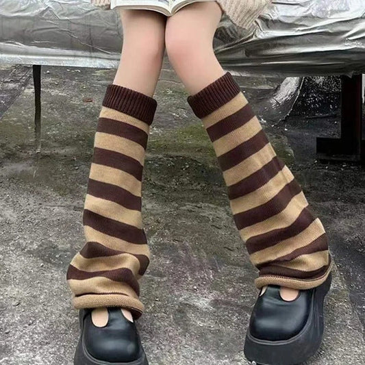 Pure Color Striped Loose Knit Leg Warmers Socks