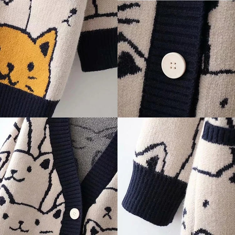 Harajuku Cartoon Cat Cardigan Sweater