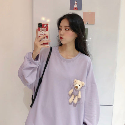 Kawaii Pocket Bear Loose Sweatshirt