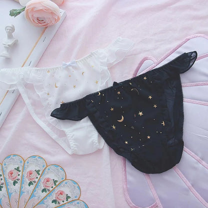 Cute Moon Star Print Lace Lingerie Set