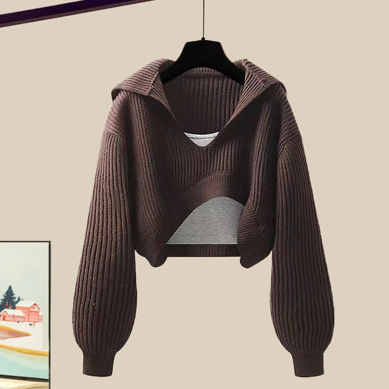 Preppy Irregular Crop Sweater Cami Top Belted Cargo Pants