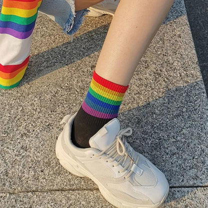 Rainbow Striped Colorblock Cotton Socks