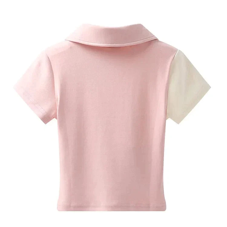 Colorblock Love Heart Hollow Out Collar T-Shirt Mini Denim Skirt