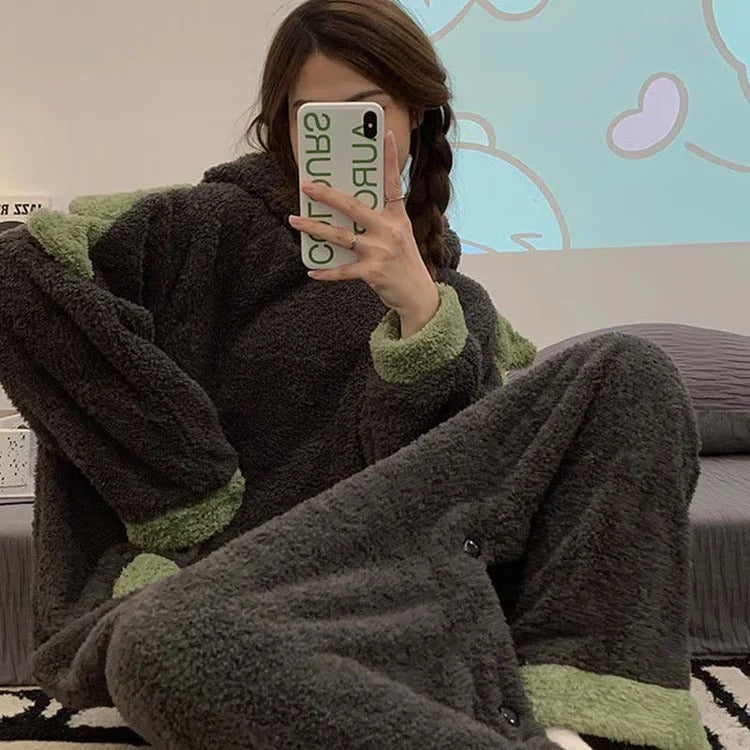 Kawaii Cartoon Dinosaur Plush Hooded Jumpsuit Pajamas