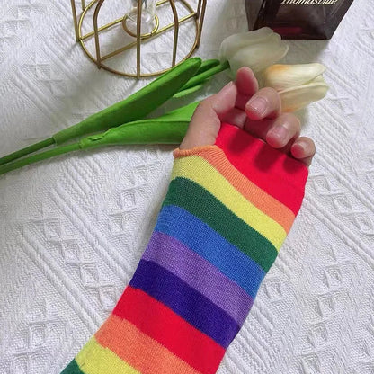 Preppy Rainbow Colorblock Cotton Stockings