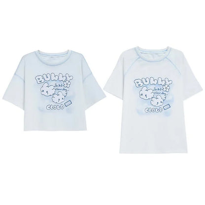 Cartoon Bunny Cloud Letter Print Matching Best Friends Loose T-Shirt
