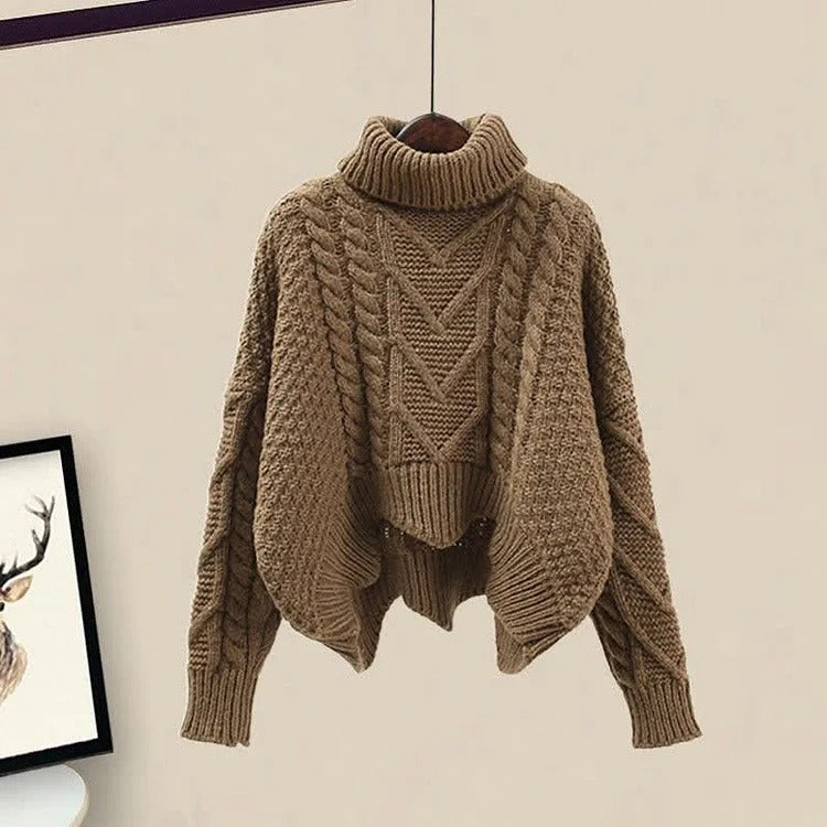 Arrow Turtleneck Knit Sweater Lace Up Irregular Slip Dress Two Piece Set
