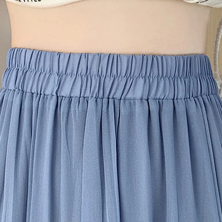 Chic High Waist Pleated Split A-line Long Skirt
